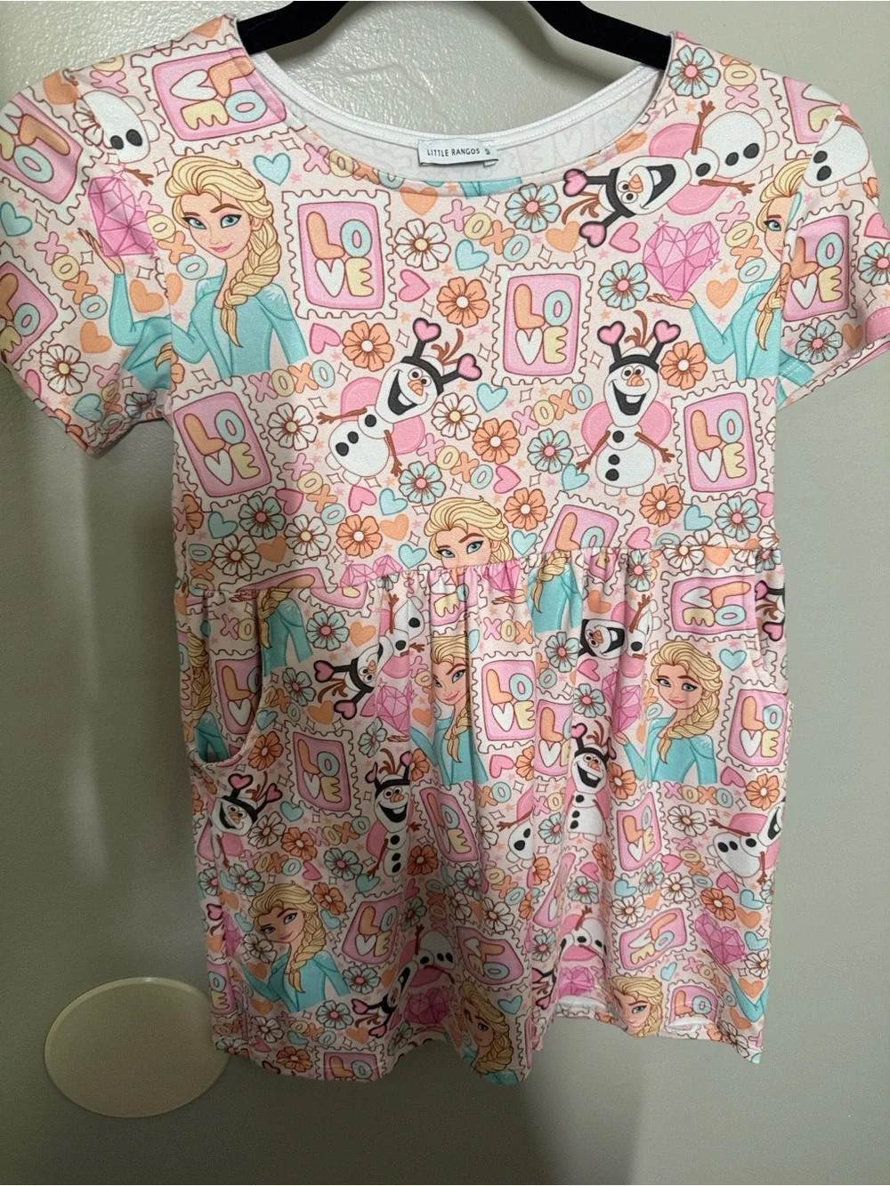 Girls Pink Frozen-Print Short Sleeve Dress